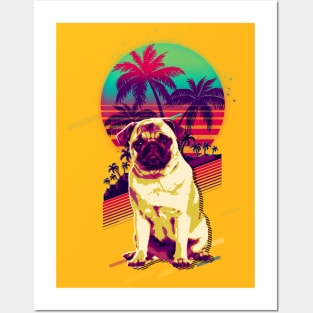 PUG Dog Retro Sunset Style Posters and Art